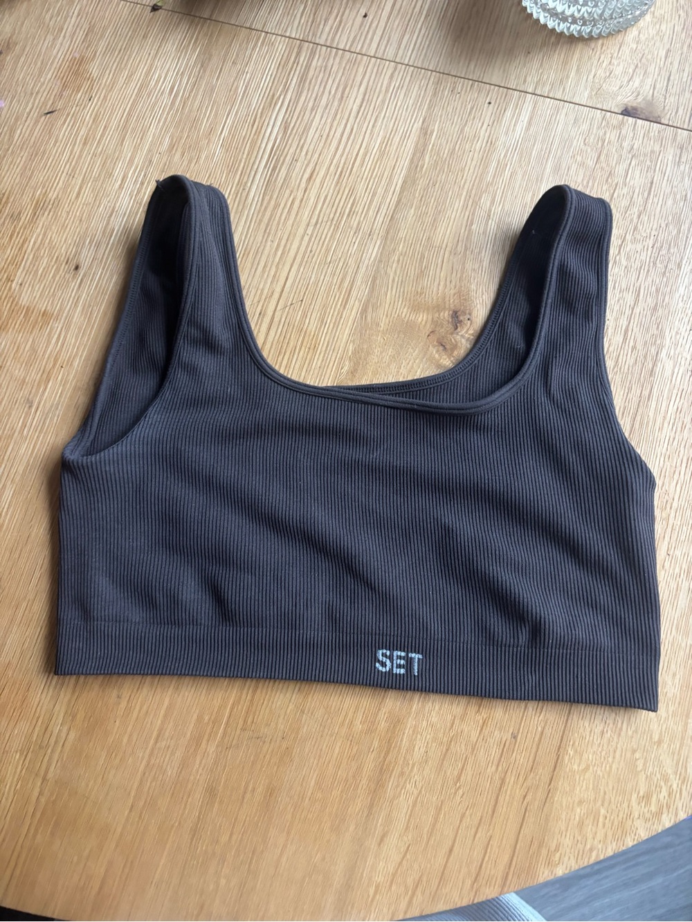 SET Active Ribbed Scoop Bralette in Dark Brown